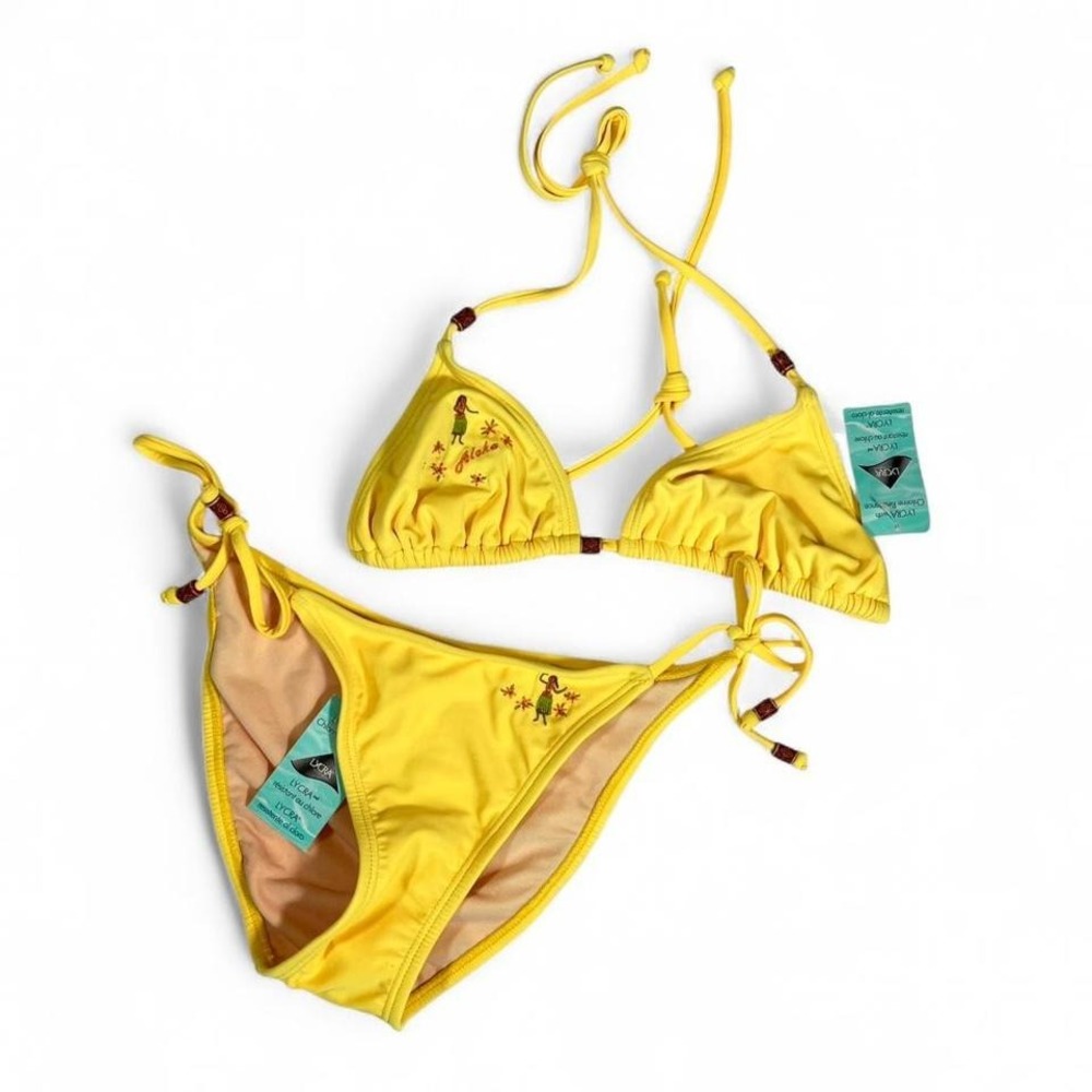 Y2K No Boundaries Yellow Hawaii Aloha Summer Swim Suit Bikini Matching Set - Picture 5 of 6